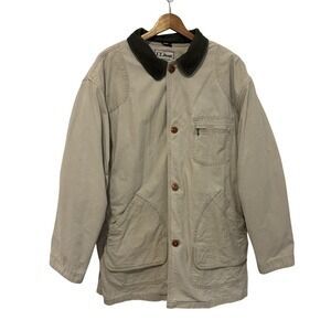 L.L. Bean Canvas Barn Field Coat Jacket Mens XL Plaid Flannel Primaloft Lined